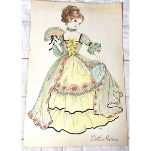 Ellen Nelson Colored Page Art Print Dollie Madison 17.5"x12" Vintage First Lady